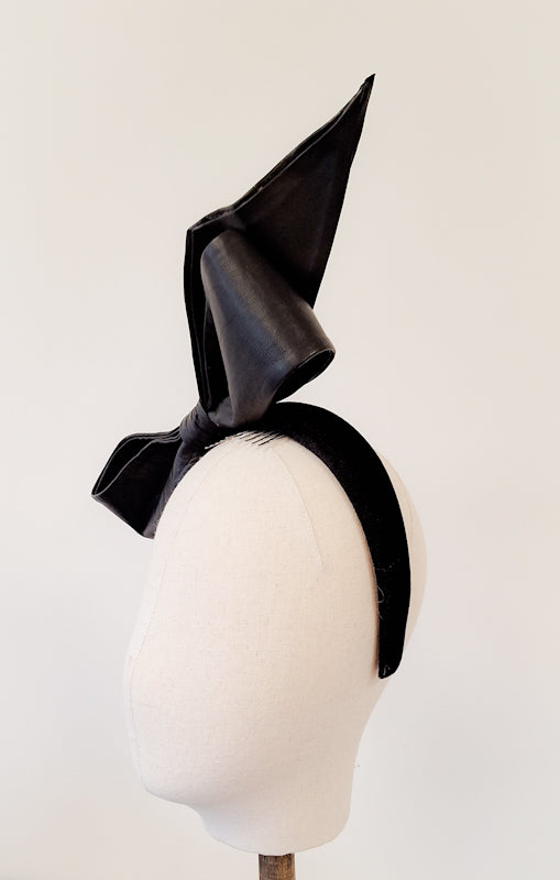 Black Leather Bow Headband