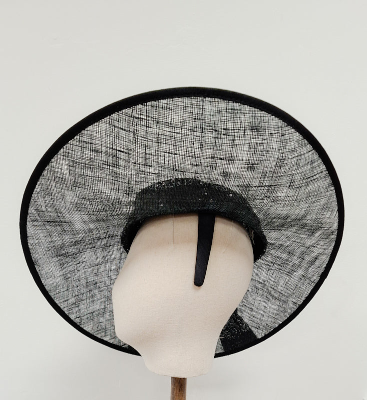 Black Sinamay Hat with Sequin Wrap