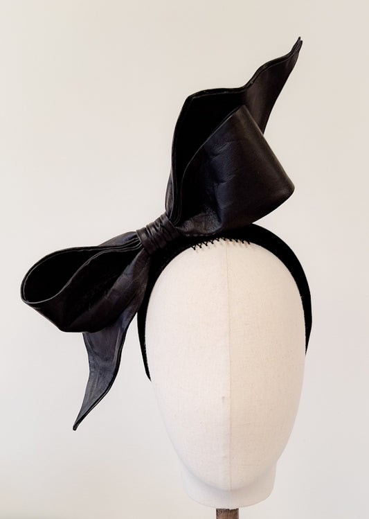 Black Leather Bow Headband