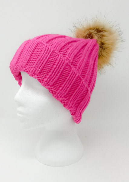 Wooley Beanies with Detachable Faux Fur Pom Pom