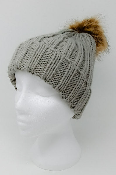 Wooley Beanies with Detachable Faux Fur Pom Pom