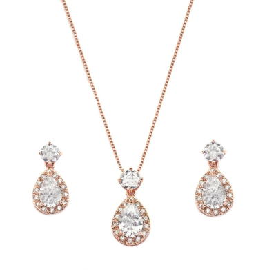 Dazzling Crystal Drop Necklace Set ROSE GOLD
